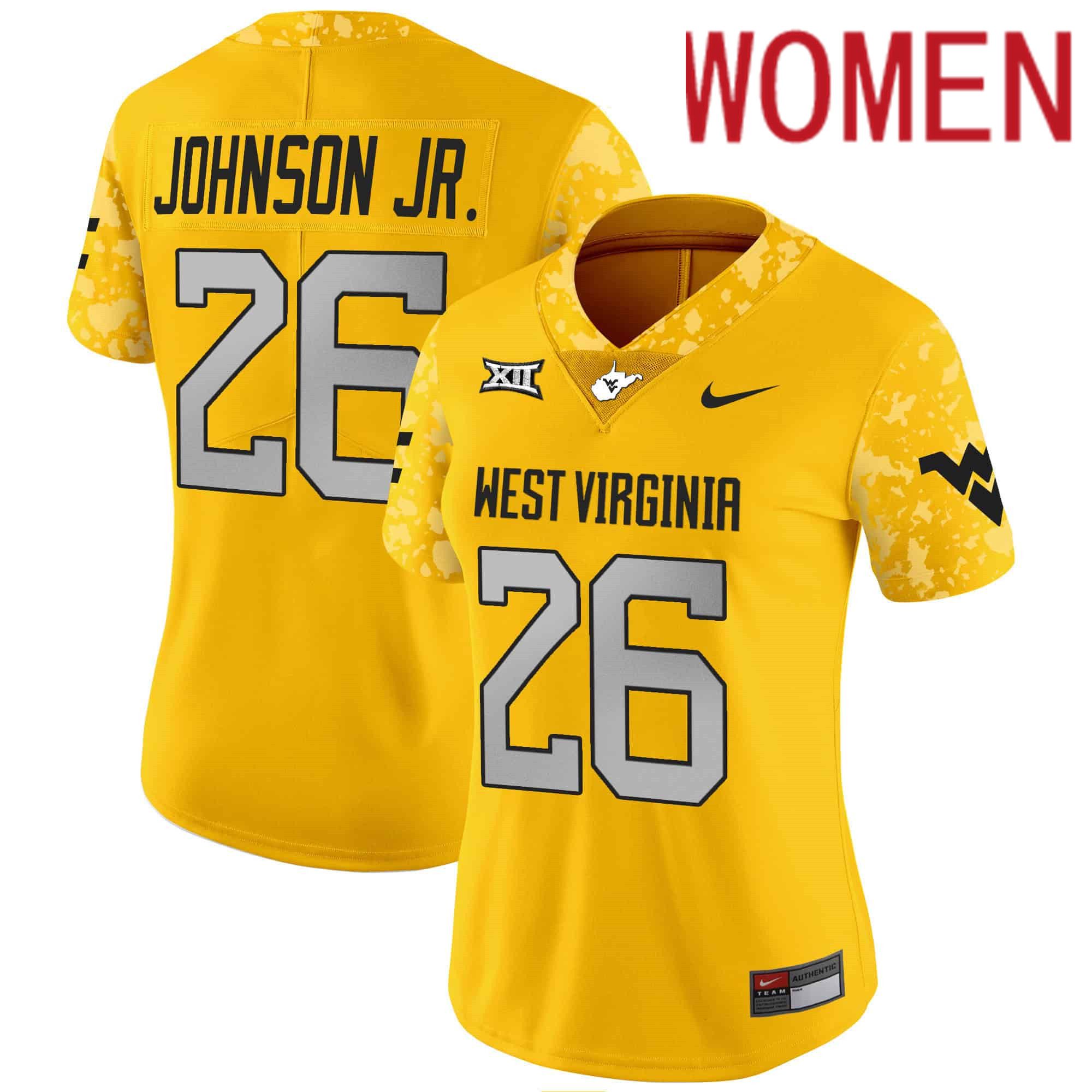 Women West Virginia Mountaineers #26 Johnson jr Yellow 2024 Nike Vapor Limited NCAA Jersey
